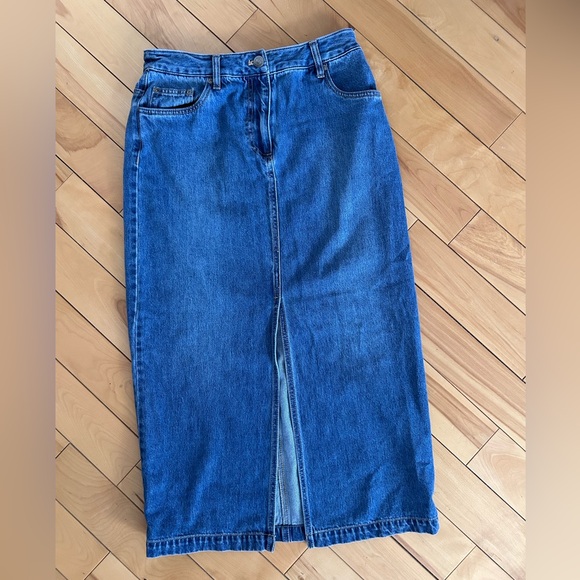 House of Harlow 1960 Dresses & Skirts - House of Harlow 1960 Blue Straight-Leg Denim Skirt with Front Slit